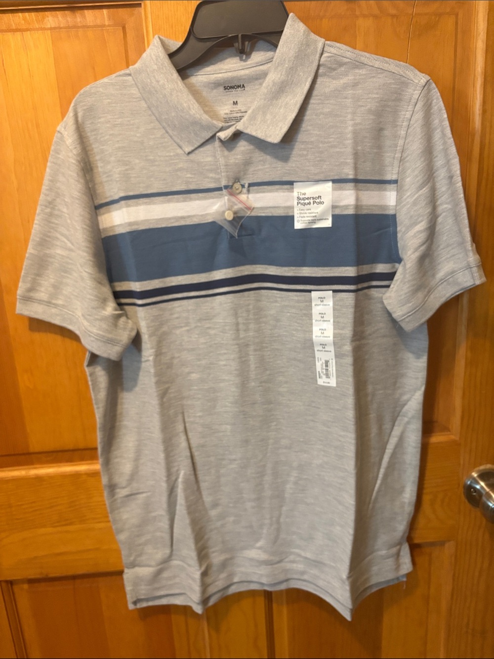 Sonoma Gray Polo with Navy and White Stripes
